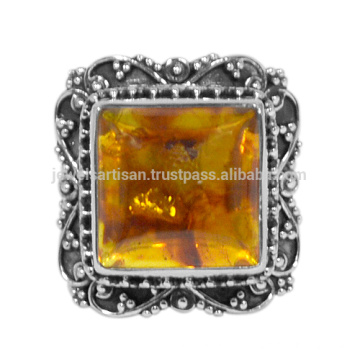 Gorgeous Amber Gemstone With Sterling Silver Vintage Design Ring Anniversary Gift Jewelry